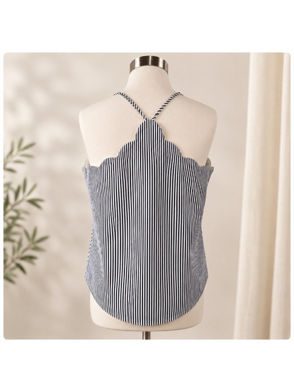 J.Crew Factory Scalloped Stripe Cami Tank Top Black Size 14 NWOT - Picture 4 of 13